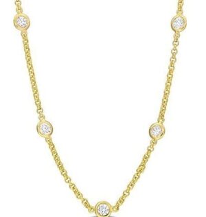Sterling Silver gold plated cubic zirconia by yard necklace with adjustable claw catch 24"+2"