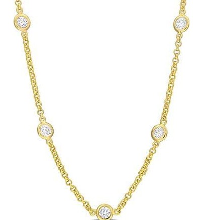czbyyardg .jpg Sterling Silver gold plated cubic zirconia by yard necklace with adjustable claw catch 24"+2"