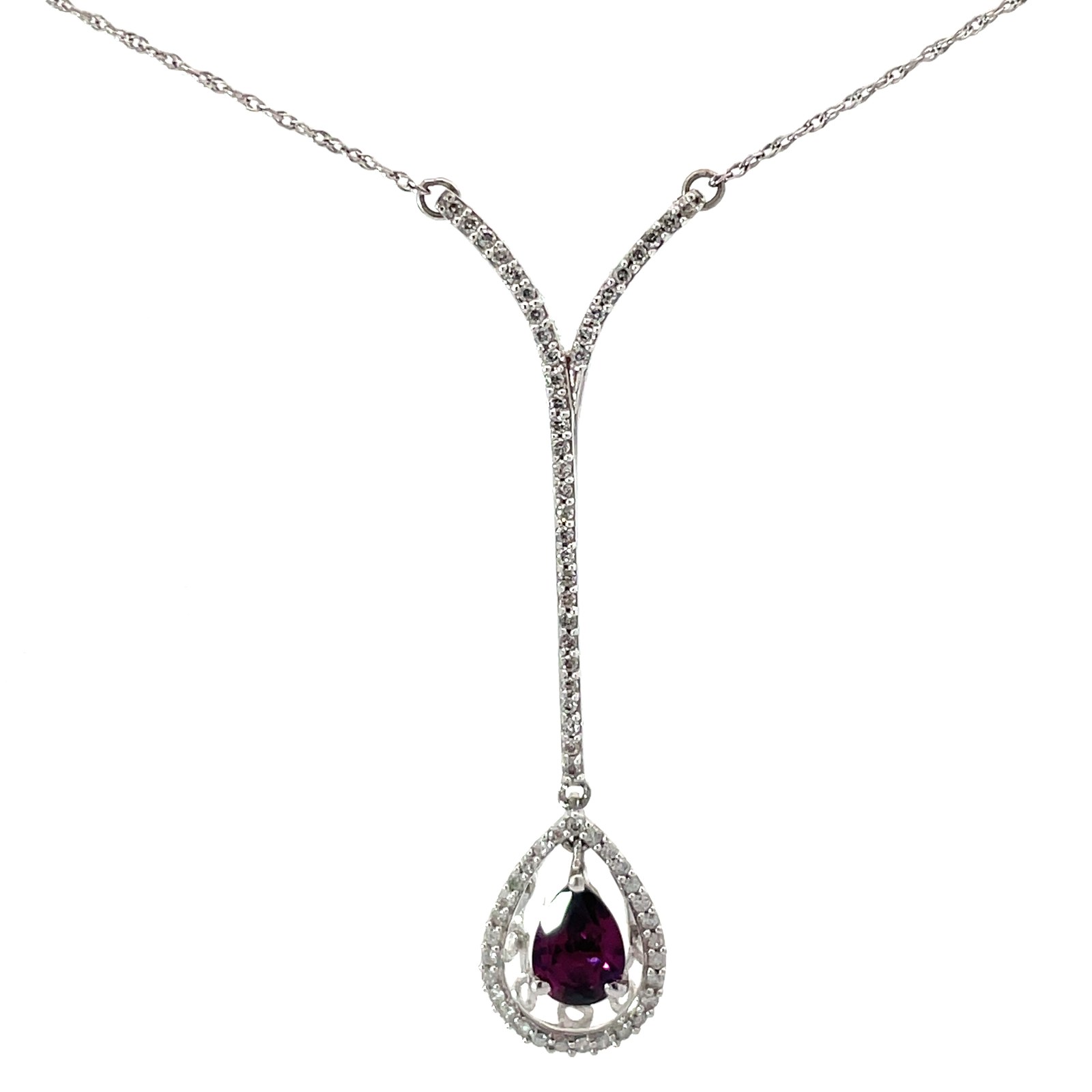 diapearlongboi 14KT W/G 67 RD DIAMOND & PEAR SHAPE RHODOLITE 7x5 .26 PT