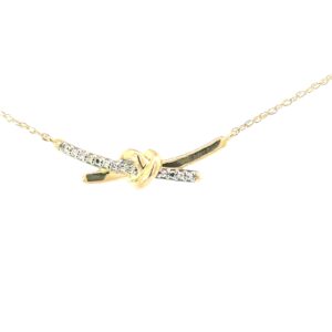 10kt yellow gold diamond love knot necklace D tw 0.03cts SI clarity, near colorless I