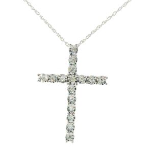 10kt white gold diamond illusion cross on machine made rope 18" tw 0.10cts SI2, near colorless H/I color