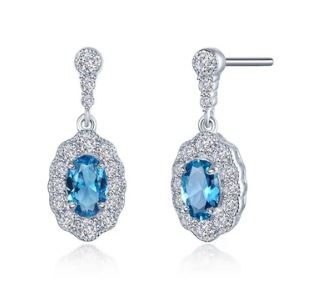 ebtp .jpg Sterling Silver platinum bonded Lassire simulate diamond and blue topaz drop earring tw 1.43cts
