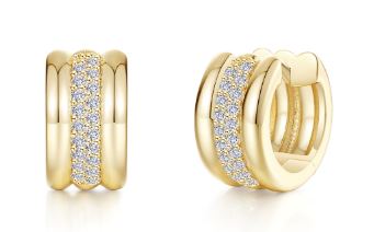 eCLG .jpg Sterling Silver gold plated lassire simluate diamond wide huggie hoop earring tw 0.38cts