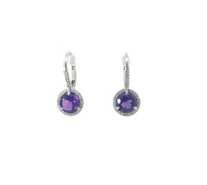 14 KT W/G AMETHYST AND DIA EARRINGS W/ LEVER BACKS 0.86 AMETHYST, 14