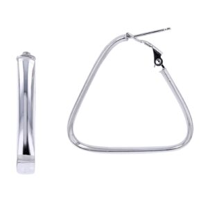 14kt white gold Italy made triangle hoop earring with omega back