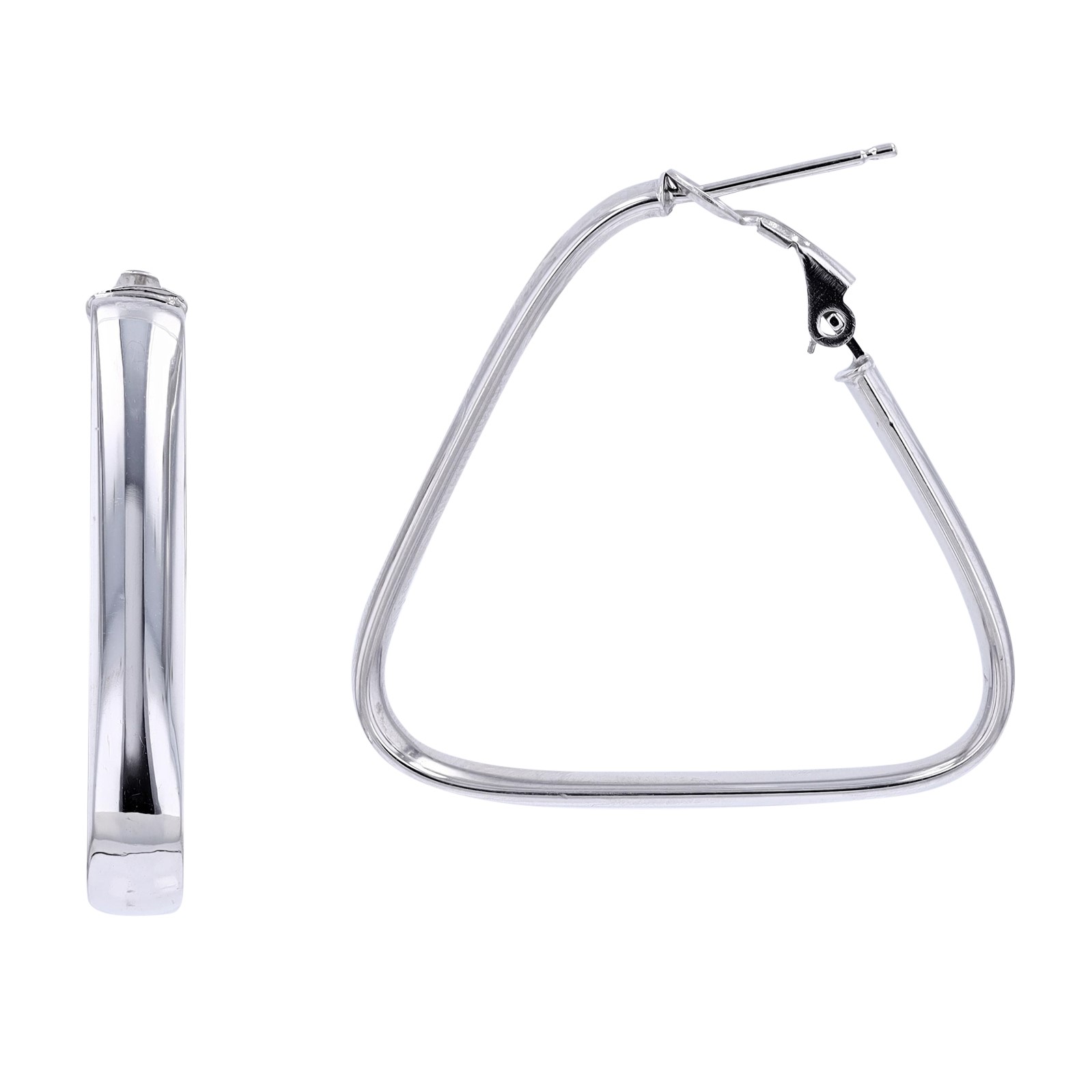 14kt white gold Italy made triangle hoop earring with omega back