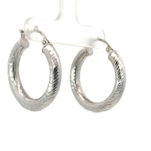 14kt white gold 4 by 25mm diamond cut hoop earrings