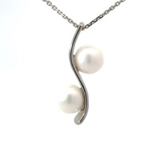 Sterling Silver double white pearl zig zag pendant on diamond cut link 18"