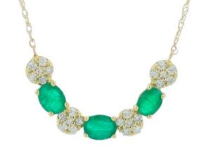 14kt yellow gold genuine emerald and diamond necklace D tw 0.17cts E tw 0.55cts VS2/SI1 clarity, near colorless G color on a link chain with spring ring clasp