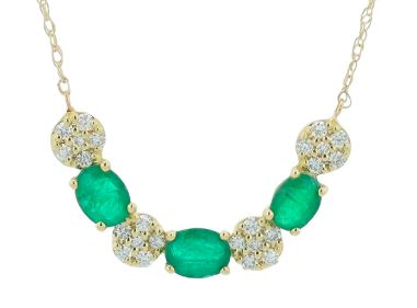 gnk .jpg 14kt yellow gold genuine emerald and diamond necklace D tw 0.17cts E tw 0.55cts VS2/SI1 clarity, near colorless G color on a link chain with spring ring clasp