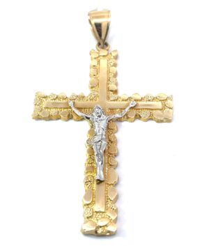 10kt two tone nugget crucifix XL cross