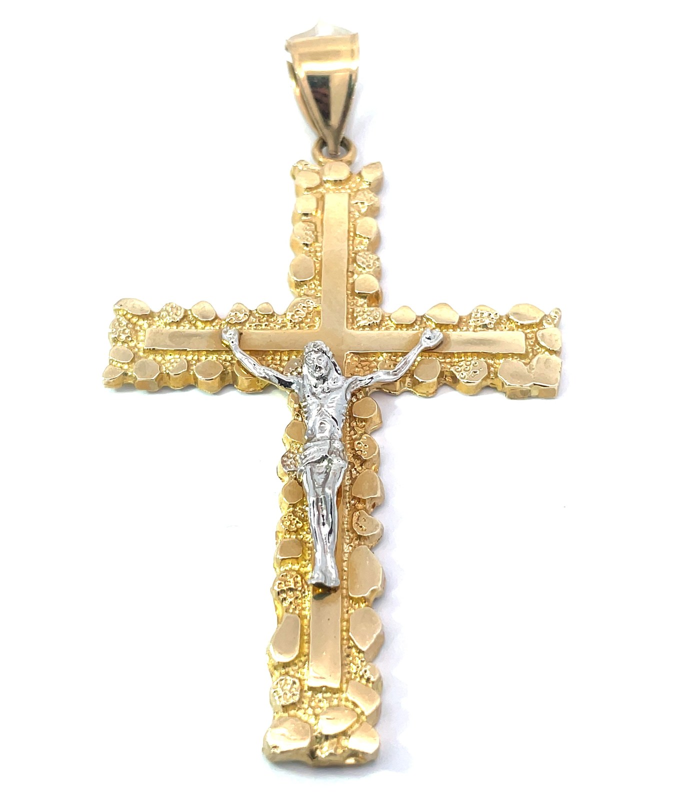 goldennugcrossxl .jpeg 10kt two tone nugget crucifix XL cross