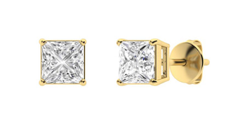 hdhdkf 14kt y/g princess cut diamonds stud earring w/fric nut 2 princess cut diamonds tw 0.21 cts SI3 clarity, H color
