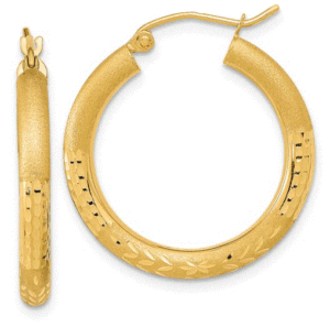 10kt yellow gold diamond cut medium hoop earring