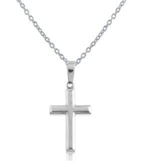 Sterling Silver rhodium plated high polished cross pendant on adjusable chain