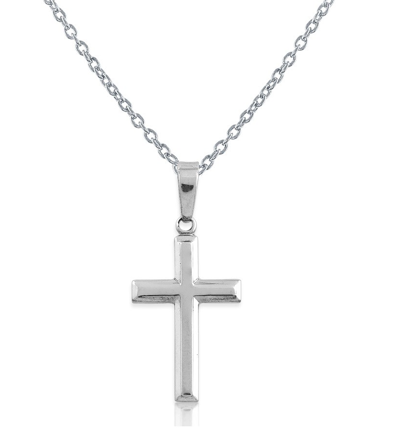 j .png Sterling Silver rhodium plated high polished cross pendant on adjusable chain