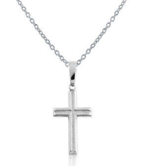 Sterling Silver shiny/textured cross pendant on adjustable chain