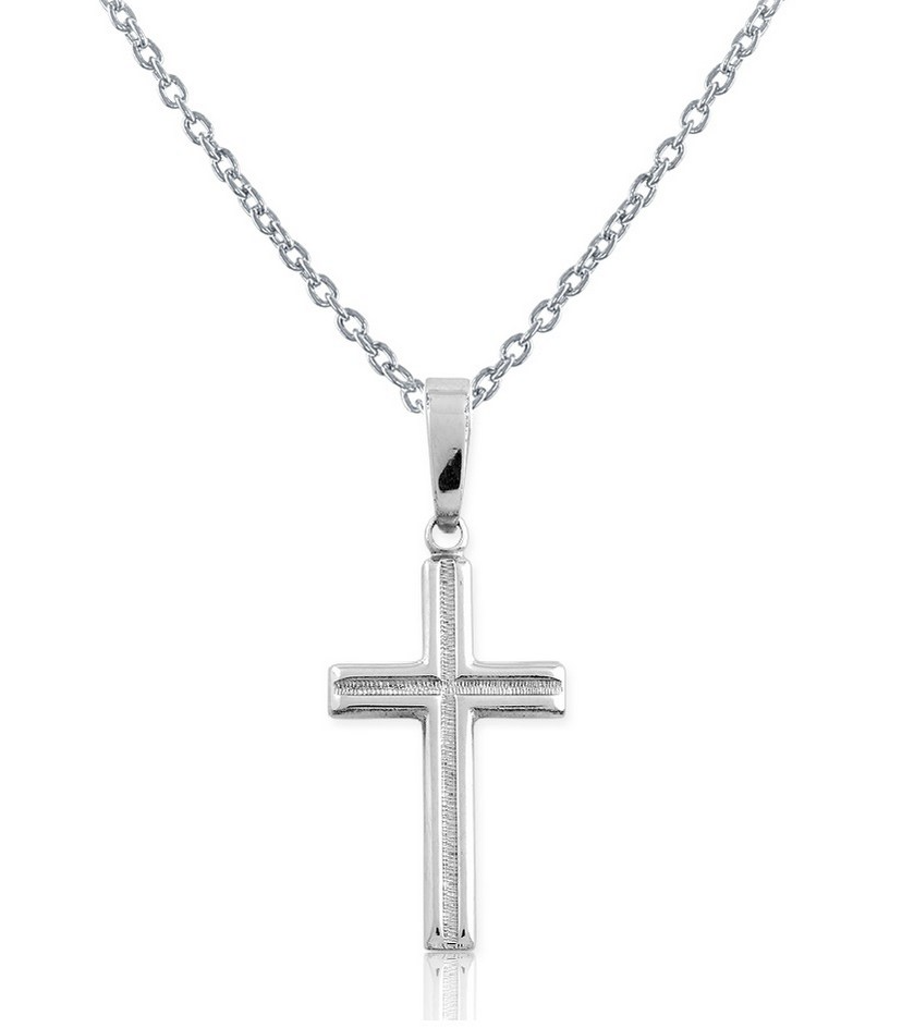 Sterling Silver shiny/textured cross pendant on adjustable chain