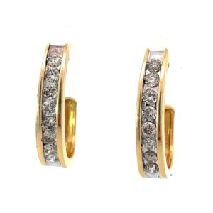 14KT Y/G DIAMOND HOOPS, 16 DIAMONDS T/W APP 1CT I,K COLOR