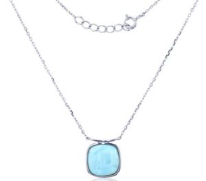 Sterling Silver rhodium plated genuine larimar cushion bezel necklace