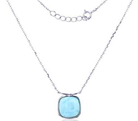 Sterling Silver rhodium plated genuine larimar cushion bezel necklace