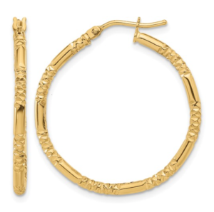 14kt yellow gold Polished and Textured Hoop Earrings 30mm