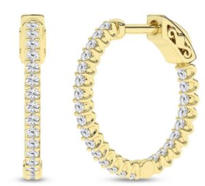 14kt yellow gold inside out lab grown diamond IGI certified hoop earring tw0.50cts VS E/F color with locking back