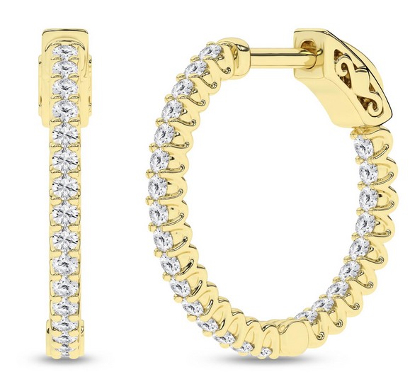 lef .jpg 14kt yellow gold inside out lab grown diamond IGI certified hoop earring tw0.50cts VS E/F color with locking back