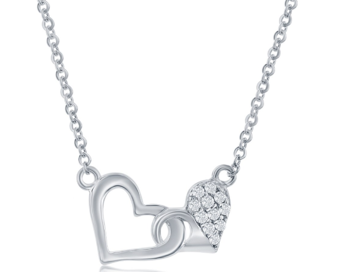 m w .png Sterling Silver rhodium plated double heart cubic zirconia adjustable necklace