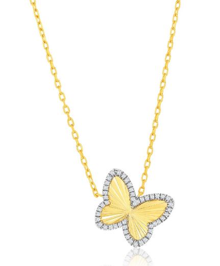 m .jpg Sterling Silver gold plated cubic zircionia and diamond cut butterfly pendant on adjustable chain
