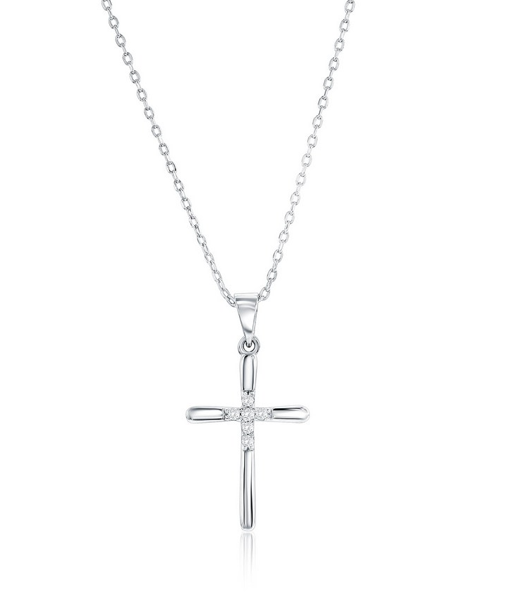 m .png Sterling Silver rhodium plated cubic zirconia cross pendant with adjustable chain