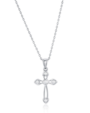 Sterling Silver rhodium plated cubic zirconia cross pendant with adjustable chain