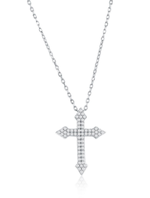 Sterling Silver rhodium plated cubic zirconia cross pendant on adjustable chain 16-18"