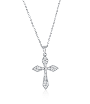 Sterling Silver rhodium plated cubic zirconia cross pendant on adjustable chain