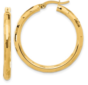 10kt yellow gold wide diamond cut medium hoop earring