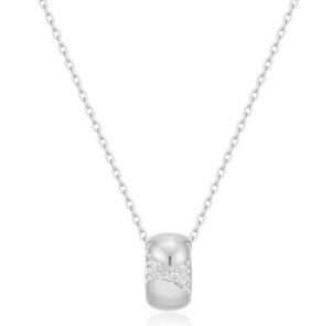 Sterling Silver rhodium plated puffed rivulet pave necklace on adjustable chain
