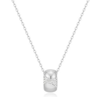 n H .jpg Sterling Silver rhodium plated puffed rivulet pave necklace on adjustable chain