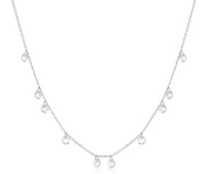 Sterling Silver rhodium plated droplet station necklace on adjustable chain