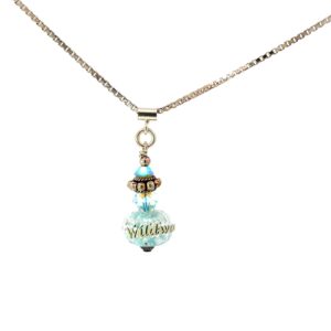 ss wildwood turquoise authentic wildwood sand encased pendant w/ swarovski crystal on 18" chain w/wildwood decal