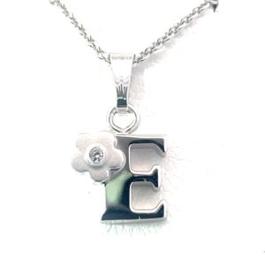 STERLING SILVER FIRST DIAMOND FLOWER INITAL E PENDANT