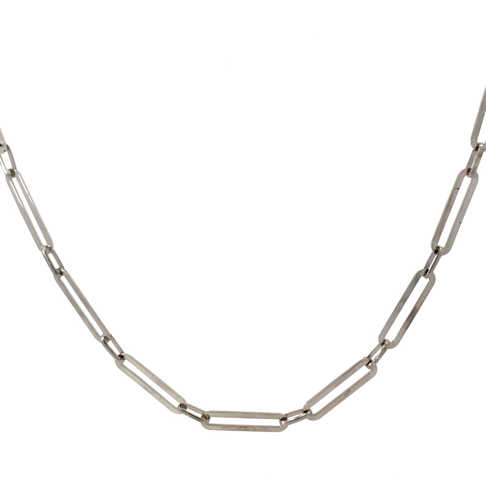Sterling Silver shiny Paperclip chain with claw catch closure and adjustable links 20"