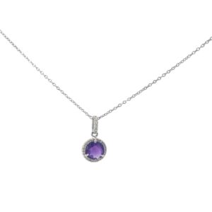 14 KT W/G AMETHYST& DIAMOND PENDANT W/CHAIN, 0.82 AMETHYST, 0.085 DIAMOND