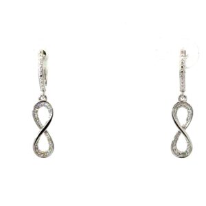10kt white gold diamond huggie hoop dangle infinity earring D tw0.13cts SI clarity, near colorless I color