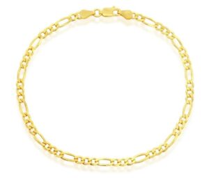 Sterling Silver Gold Plated 3.5mm figaro ankle bracelet with claw catch closure 9"