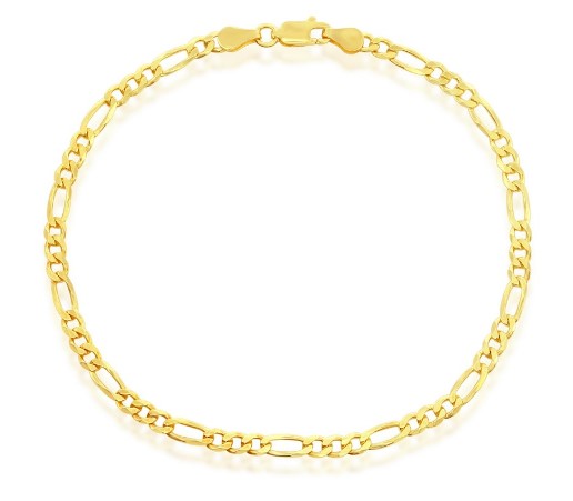 q .jpg Sterling Silver Gold Plated 3.5mm figaro ankle bracelet with claw catch closure 9"