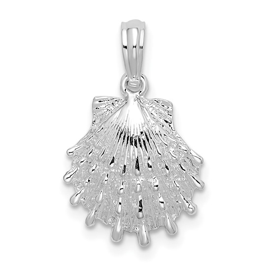 Sterling Silver rhodium plated petite shell pendant on 1.1mm diamond cut cable chain 18"
