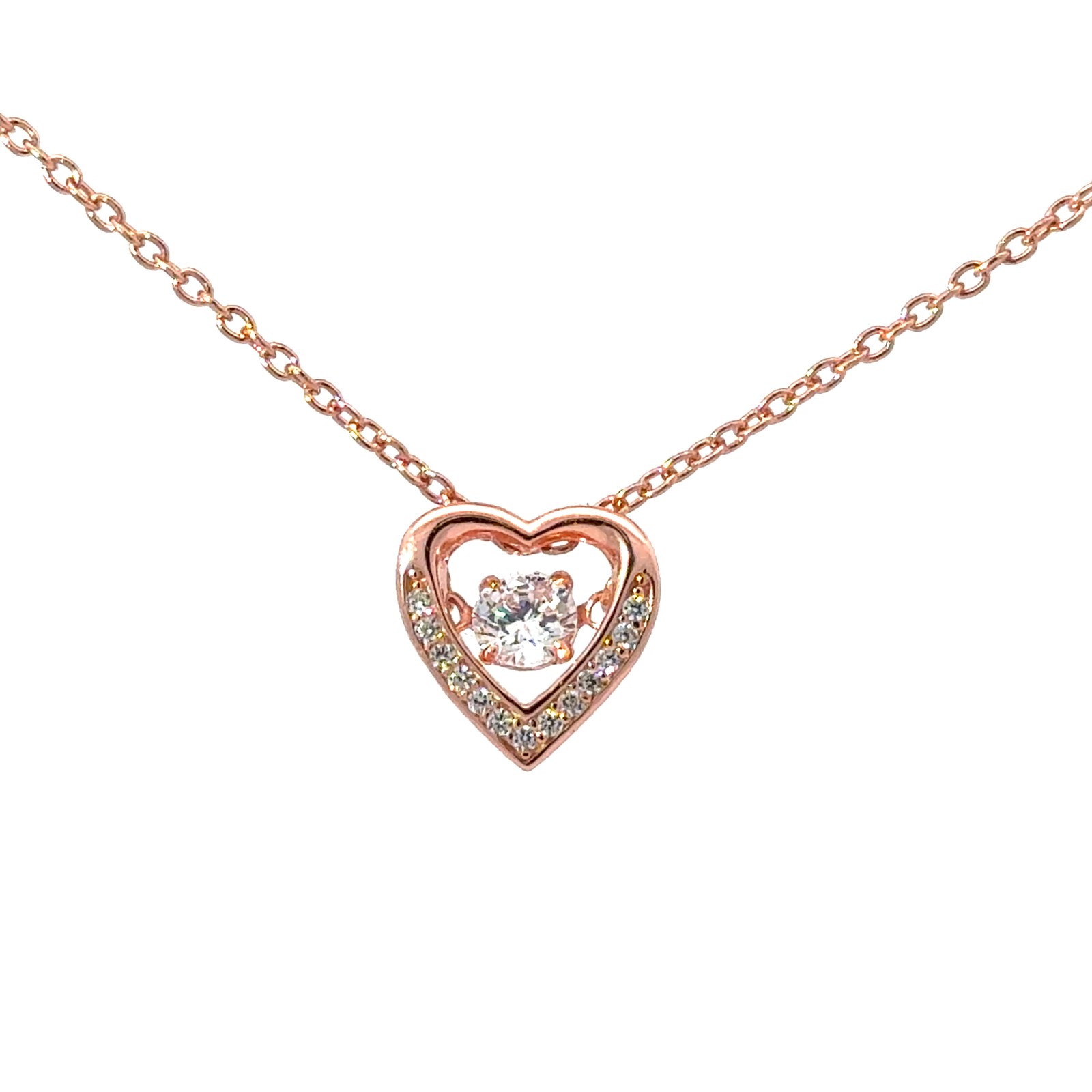 qcm .jpg Cheryl M Sterling Silver Rose Gold-plated Polished Vibrant CZ Heart Necklace