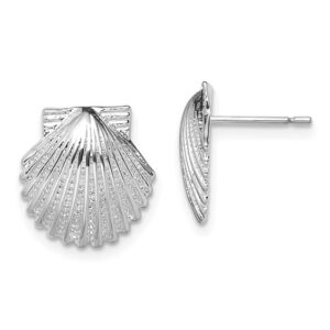 Sterling Silver rhodium plated scallop shell stud earring