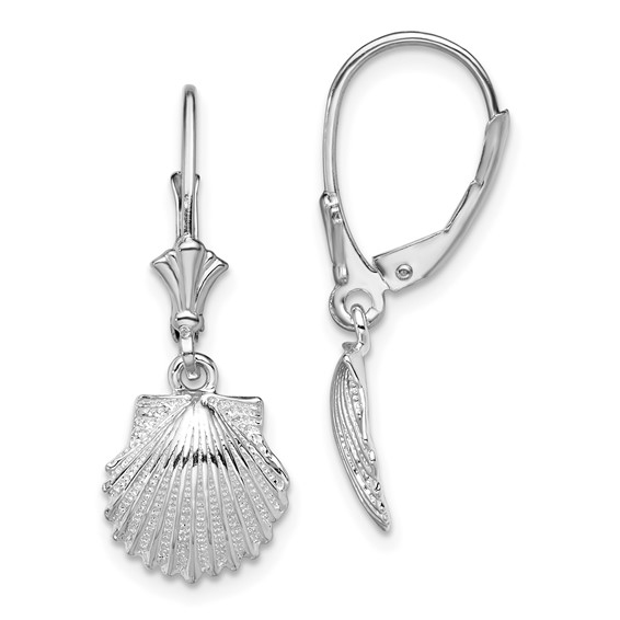 Sterling Silver rhodium plated polished shell dangle earring on lever back closure