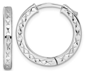 Sterling Silver diamond cut 23mm square locking back hoop earrings